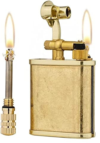 2023Vintage Antique Soft Flame Lighter, 2 in 1 Lighter Permanent Match Antik Style Lift Arm Petroleumfeuerzeug mit Permanent Streichholz for Raucher Männer und Frauen Geschenke (Ohne Flüssigkeit) ( Co