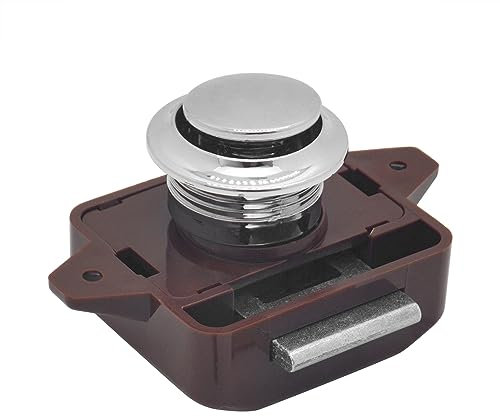 Premium Push Button Catch Lock with Knob for Camper Caravan Push Button Cabinet Cupboard Door Latch Sturdy Zinc Alloy Latch Furniture Lock - Multi Color (Silver-Brown)