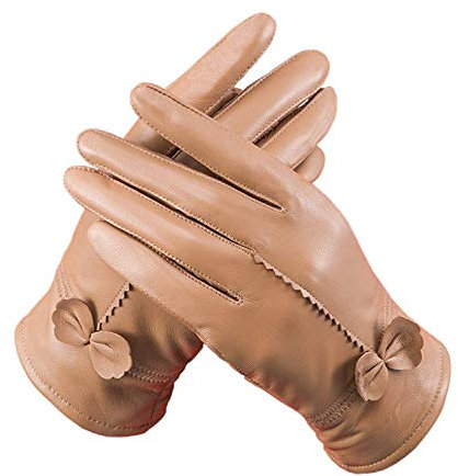 FLYIFE Unisex-Erwachsene Fäustlinge Damen Winter Warme Lederhandschuhe Lammfell Einfach Fahren Glamouröse Handschuhe Outdoor Winddicht Hand/Camel/One Size