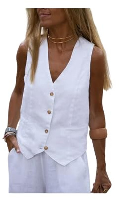 KWTF Gilet en Coton et Lin de Couleur Unie pour Femmes, Port Extérieur pour se Rendre au Travail avec Un Costume