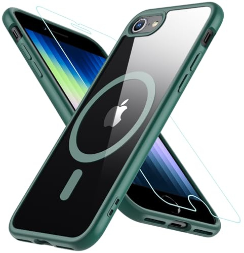 Hülle Kompatibel für iPhone SE 2020 / iPhone SE 2022 / iPhone 8/ iPhone7, Magnetisch Handyhülle iPhone SE 2/3 mit HD Schutzfolie Glas für MagSafe Stoßfeste Schutzhülle iPhone SE 2022 Case (Grün)