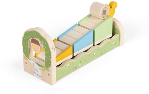 Bigjigs Toys Squirrel Ramp Sorter, Clasificador de Formas de Animales de Madera de 8 Piezas, Juguete Educativo y Divertido para niños de 1+ año.