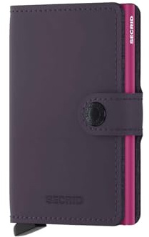 Secrid Miniwallet Dark Purple Fuchsia aus Leder, in der Farbe Lila/Pink, für 4 Karten mit oder 6 Karten ohne Prägung, Maße: 10,2 x 6,5 x 2,1 cm, MM-Dark Purple-Fuchsia