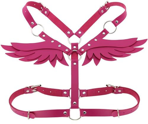 Yuschuh Damen Mädchen Punk Body Harness Gürtel Verstellbarer Leder Body BH Brustgeschirr Gürtel Engelsflügel Taillengürtel, Rosenrot, Einheitsgröße