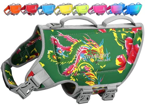 VIVAGLORY Hunde Schwimmweste High Buoyancy Hundeschwimmweste, L, Floragrün