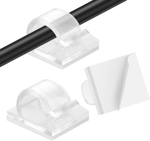 AiQInu 80 Pezzi Clip per Cavi, Fermacavi Adesivi Cable Organizer Scrivania, Trasparente Clip Ferma Cavi Fermacavo Fili Management per Luce Fata
