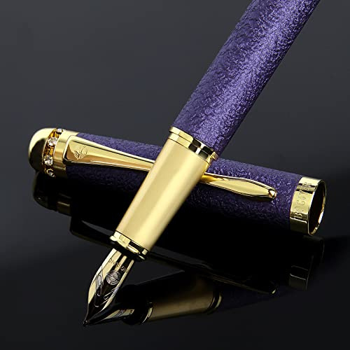 BOCIYER Füller-Mehrere Farbstile mit Strass, Diamanteinlage und mattiertem Finish, Enthält einen Füller, feine Spitze, Kalligraphie Feder, 8 Tintenpatronen und Tinten Refill Converter(violett)