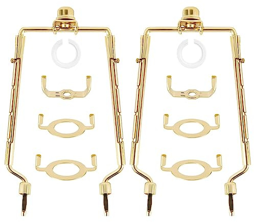 Wisyurt 2PCS Lamp Shade Harp Holder 7Inch E14,E26,E27 Light Base Adapter Gold Horn Frame Lampshade Bracket