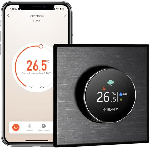 MVAVA Thermostat für Wasser Fußbodenheizung, Smart WLAN Thermostat kompatibel mit Alexa und Google Assistant, Raumthermostat Kompatibel mit Tuya Smart Life App Fernbedienung, Schwarz