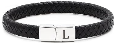 TOLOWOBK Lederarmband Herren Armband mit Buchstaben Gravur A-Z Buchstabe Armband Männer Schwarz Geflochten Leder Armbänder mit Magnetverschluss Valentinstagsgeschenk Geburtstag Geschenke für Männer