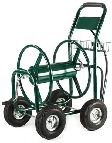 Carrello per avvolgitubo da giardino, resistente, con 4 ruote, può contenere fino a 300 m, durevole e portatile, verde