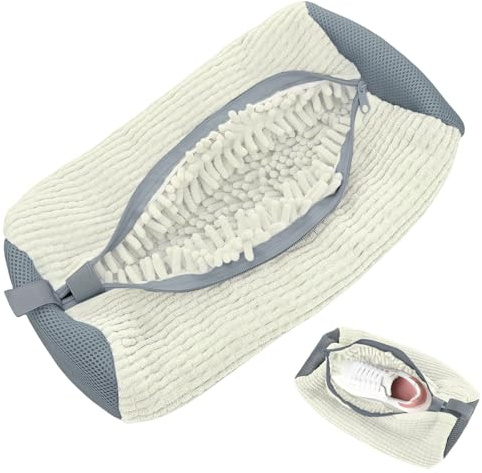 elook Schuhwaschmaschinentasche, Wiederverwendbare Trainer Sneaker Wäsche Schuhbeutel für Waschmaschine, Schuhputzbeutel für alle Schuhtypen und Größen - 39x19cm/Weiß