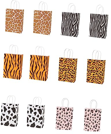 TOVINANNA 12 Bolsas de Papel para Obsequio Estampado Animal Portátil, Gran Capacidad, Diseño Elegante para Fiestas y Caramelos