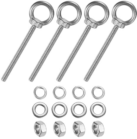 M METERXITY 4-Sets Stainless Eyebolt M6x80mm Shoulder Lifting Eye Bolt with Nuts Washers Male Screw Thread Ring Shoulder Eye Bolts Length 3.15 Inch for Suspending/Fastening