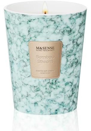 M&SENSE Bougie parfumée 400g|Bamboo Stream|75h de combustion |Bougie Decorative naturelles en cire de soja|Aromathérapie relaxante|Cadeau pour femme & homme,Modern Marble Jar