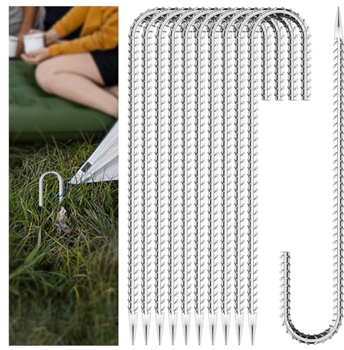 30 Pieces 12 Inch Long 5/16 Inch Diameter Rebar Tent Stakes Heavy Duty, Ground Anchors,Rebar Yard Fence Metal Lawn Bounce House Stakes Heavy Duty, Chain Link Fence J Hooks for Garden Wire Fencing