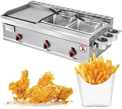 HMASNSEIY Commercial Gas Fryer Stainless Steel Deep Fat Fryer, Stainless Steel Gas Deep Fryer, Commercial LPG Gas Fryer Deep Fryer With Basket For Commercial Restaurant Home Kitchen Equipment
