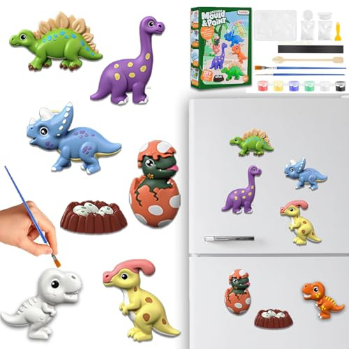 Magnet Frigo Enfant Dinosaure Aimant Kits de Moulage Aimants Figurine a Peindre Platre pour Peinture Activité Manuelle Bricolage Activite Atelier Creatif DIY Cadeau Garcon 6 7 8 9 10 Ans Jouet