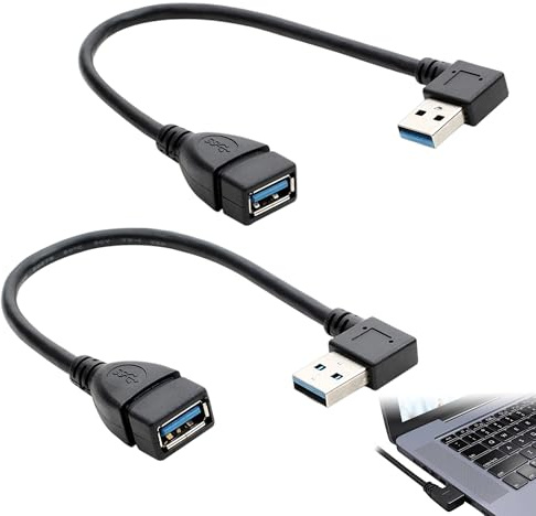 Usb 3.0 Extension Cable 2pcs, 90 Degree Male to Female, 20cm, Right+Left | Right-Angle Profile Reduces Strain, Compact Corner Routing, Shielded Twisted Pair, For Desktop Tv Wall Mounts
