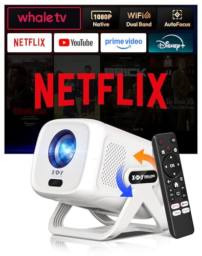 【Compatible with Netflix & AI Autofocus】XGODY Mini Portable Projector Native 1080P 4K Supported, Smart Home Cinema Movie Projector with WiFi6 and Bluetooth 5.4, Rotatable Stand, Perfect for Bedroom