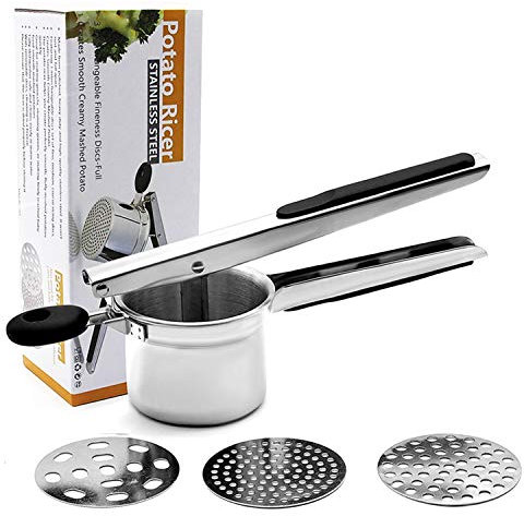 Presse-purée en acier inoxydable avec disques interchangeables pour purée de pommes de terre crémeuse, outil de cuisine polyvalent pour la maison et le restaurant, poignées faciles à saisir, passe au