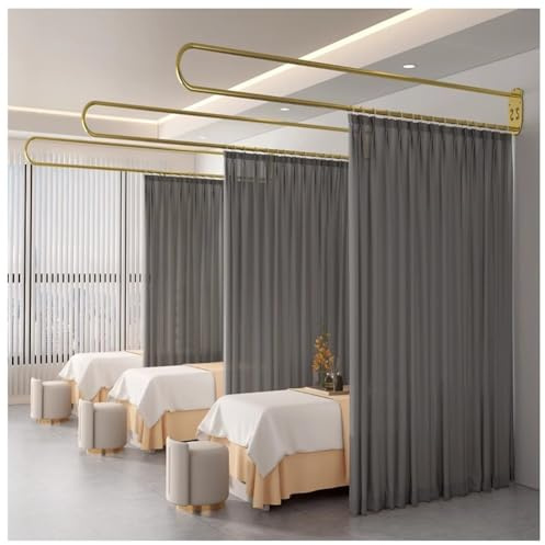 Zfmnoyev Privacy Partition Curtains, Room Divider Curtains, U-Shape Metal Support Wall Mounted Curtains, for Beauty Salon Fitting Room Bedroom Living Room(Gray-B,200 cm)