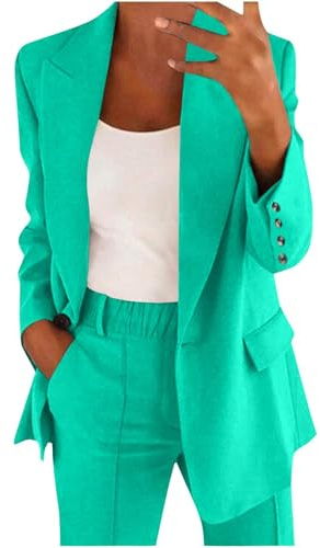 HEONSATI Abito Taglie Forti Donna Abito Ufficio Aperto Davanti Colletto Eleganti Set Due Pezzi Manica Lunga Matrimonio Tuta da Lavoro Blazer E Pantalone Tailleur da Cocktail Business per Sera Party