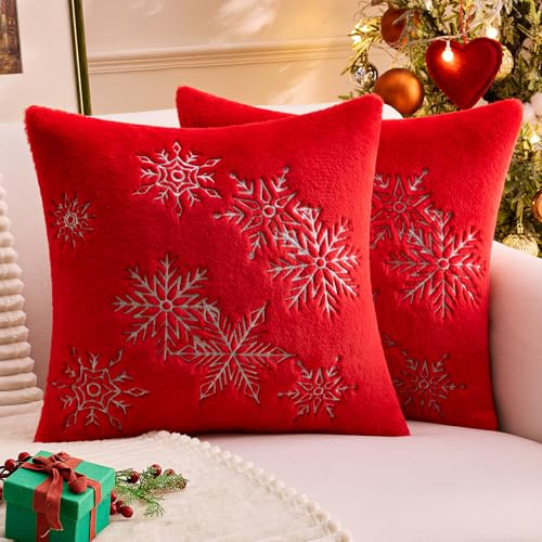 MIULEE 2er Set Weihnachten Weihnachtskissen Kissenbezüge Schnee Dekokissen Fellkissen Weich und Kuschelig Kissenhülle Kissenbezug Sofakissen Zierkissen Kuschelkissen für Wohnzimmer 40x40cm,Grau