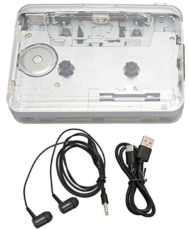 Vvikizy Reproductor de Cassette Portátil Reproductor de Cinta con Estereo Transparente de Sonido Automático Función Inversa FM Radio 3.5 Mm Jack de Auriculares para Cinta Magnética
