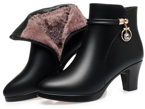 JXpxbao Damen Stiefeletten Mit Reißverschluss Absatz Stiefel Plateau Gefüttert Ankle Boots Aus Leder Extrem Warme Winterstiefel Damen Wasserdicht