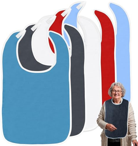 ZYNERY 5 Stück Wasserdichte Lätzchen für Erwachsene, Kleiderschutz mit Klettverschluss, Schlabberlatz Waschbar, 75x45cm Schlabberlatz für Senioren, Latz für Ältere und Behinderte