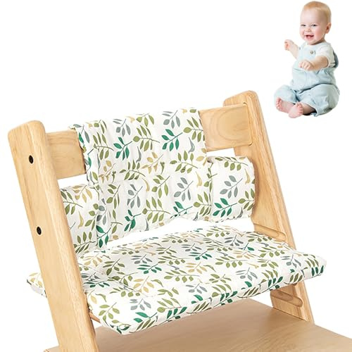 YushengTai Sitzkissen für Stokke Tripp Trapp Hochstuhl, 2-teiliges Set aus Bio-Baumwolle mit Wasserdichter Laminierter Beschichtung, Leicht zu Reinigen & Abnehmbar, Maschinenwaschbar (Grüne Blätter)