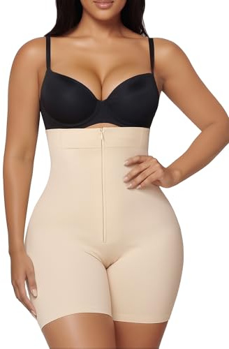 SHAPERX Shapewear Shorts for Women Tummy Control High Waist – Seamless Body Shaper with Zip & Hooks, No Roll Thigh Slimmer, Invisible Under Dress, Firm Control for Daily Wear