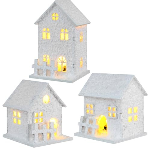 SOIMISS 3pezzi Casetta in Legno Luminosa Natalizia Decorazioni per Albero di Natale Casetta Decorativa in Legno