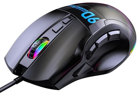 Xiuganpo Customizable RGB Mouse, 12000DPI Gaming Mouse with 9 Programmable Buttons, 7 Lighting Effects, Ergonomic Gaming for PC, Immersive Setup