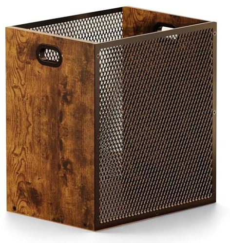 Mülleimer Holz, 16,8 L Rechteckiger Papierkorb 28×20×30 cm Rechteckiger | Papierkorb, büro mülleimer Kombination aus Eisen und Holz für Büro, Wohnzimmer, Küche und Mehr
