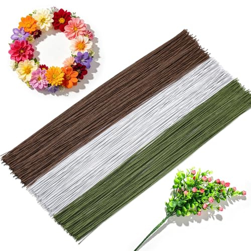 Doxiru 300 Stück 26 Gauge Blumendraht in 3 Farben, 14 Inch lang | Papierummantelter Floristikdraht mit flexibler, für Blumenarrangements, Sträuße, Häkelblumen und DIY Bastelprojekte