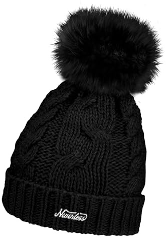 Neverless® Damen Bommelmütze mit Fleecefutter Pudelmütze Strickbeanie Strickmütze Wintermütze