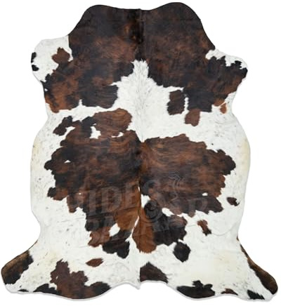 HIDES BAZAAR Tricolor Cowhide Rug Classic Brown, Black and White Color Mix, Natural Leather Hide, Area Rug (6x7ft)