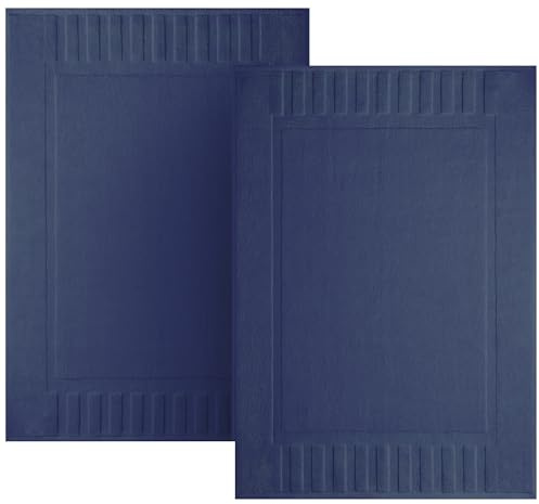 White Classic Luxury Bath Mat Floor Towel Set - Absorbent Cotton Hotel Spa Shower/Bathtub Mats [Not a Bathroom Rug] 22x34 | 2 Pack | Navy Blue