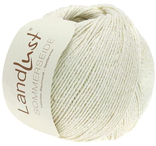LANA GROSSA Landlust Sommerseide | Feines & leichtes Baumwoll-Seidengarn | Handstrickgarn aus 50% Seide & 50% Baumwolle | 50g Wolle zum Stricken & Häkeln | 170m Garn FB 1