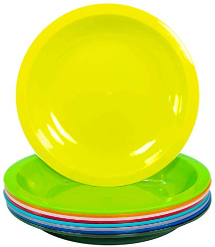 Youngever 9 Stück 20 cm kleine Kunststoffteller, Kinderteller, wiederverwendbare Kleinkind-Teller, Snack-Teller, mikrowellengeeignet, spülmaschinenfest, 9 Stück (Regenbogen)
