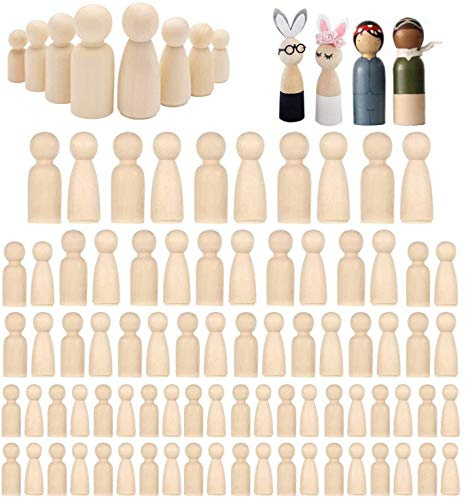 Woohome 80 st träpinnar dockpinnar människor, träpinnar figurer, naturliga omålade träfigurer dekorativa för barn hantverksprojekt, målning, spel, 4 storlekar