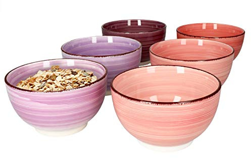 MamboCat 6er Müsli-Schalen-Set Lila - Robuste Steingut-Schüsseln für 6 Personen mit modernem Strudel-Dekor in tollen Violett-Tönen - 6x Müsli-Schüssel 600 ml