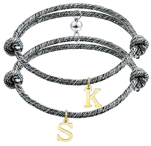 INBLUE Personalisierte 2 STÜCKE Magnetische Paar Armbänder Gravur Name für Frauen Männer Freund Freundin Einstellbares Seil Gegenseitige Anziehungskraft Passendes Schmuckset Liebesbeziehungsgeschenk