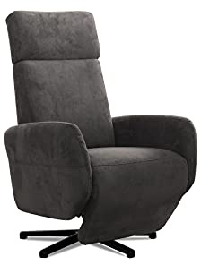 Cavadore TV-Sessel Cobra / Fernsehsessel mit Liegefunktion, Relaxfunktion / Stufenlos manuell verstellbar / Sternfuß, belastbar bis 130 kg / 71 x 110 x 82 / Lederoptik, Dunkelgrau