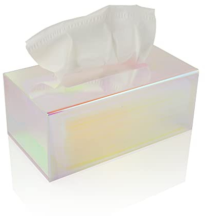 Taschentuchbox aus Acryl, transparent, für Taschentücher, Servietten, Trocknerblätter, perfekte Abdeckung für Badezimmer, Schreibtisch, Arbeitsplatte, Nachttisch (Rechteckig, Irisierend)