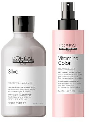 L'Oréal Professionnel | Farberhaltendes Vitamino Color 10in1 Spray & Silver Shampoo gegen Gelbstich, Serie Expert, Shampoo 300 ml & Spray 190 ml