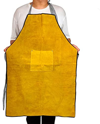 Schweißerschürze Lederschweißschürze, Hitzebeständige Schwere Arbeitsschürze for Schweißer Blacksmith, Mit Werkzeugtasche (Color : Yellow, Size : 90X60CM/35.4X23.6IN)