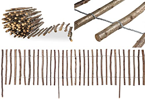 Staketenzaun mit Pfosten aus Haselnuss mit Rinde - Höhe 35 cm Länge 500 cm - imprägnierter Zaun mit gut gespaltenen Stäben zur Einzäunung und Abgrenzung von Beeten (Lattenabstand: 7-8 cm)